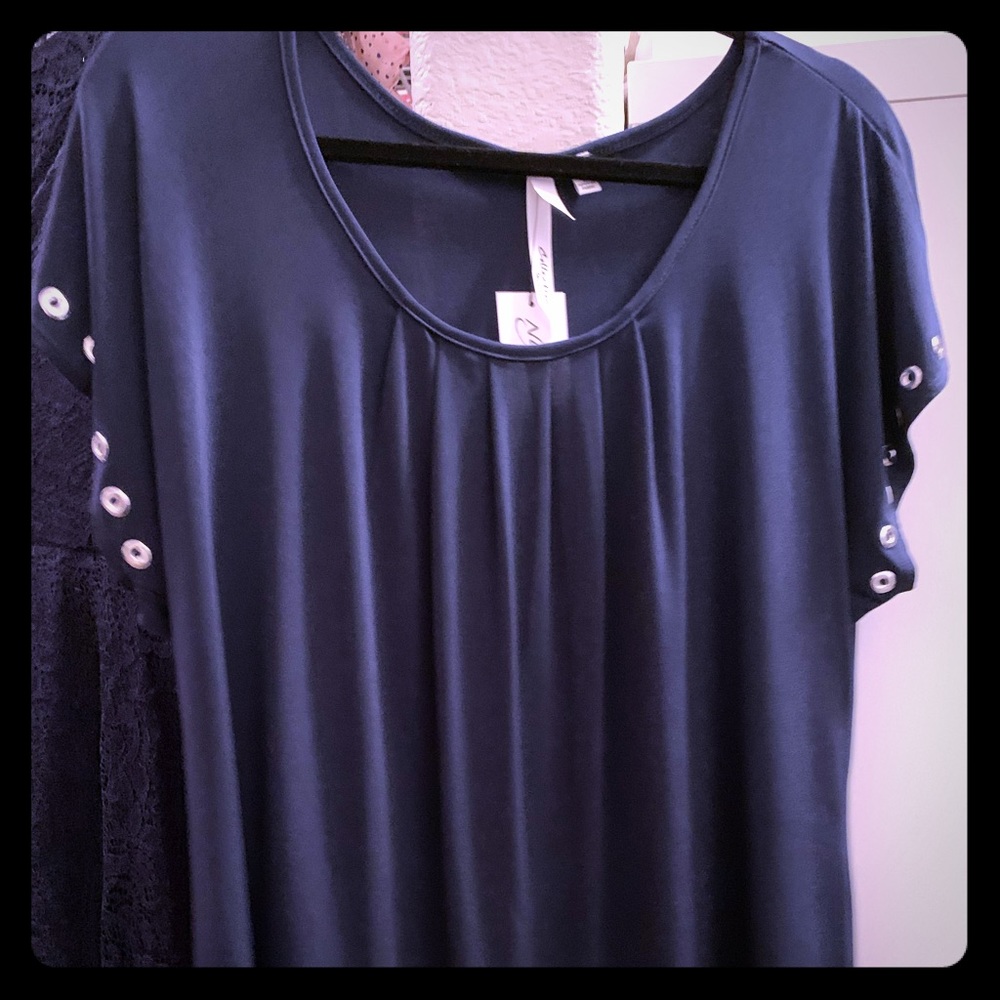 NY Collection Navy Grommet Top NWT